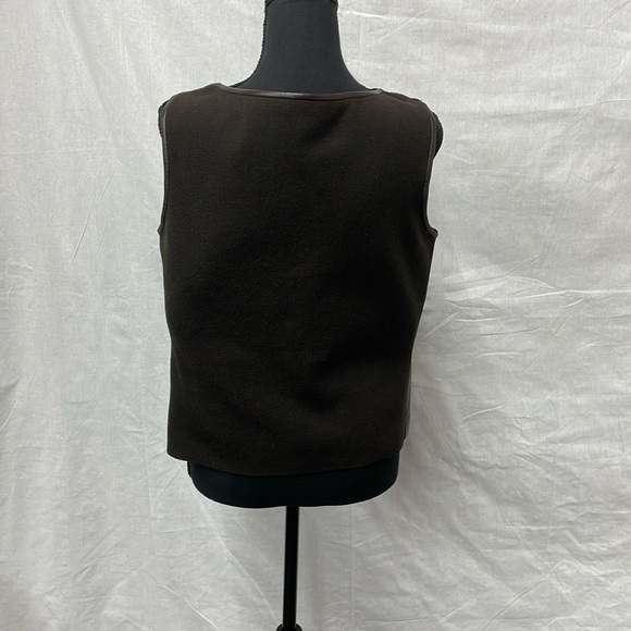 Lafayette 148 leather shell top with knit back in dark brown, size 12 - Picture 2 of 8
